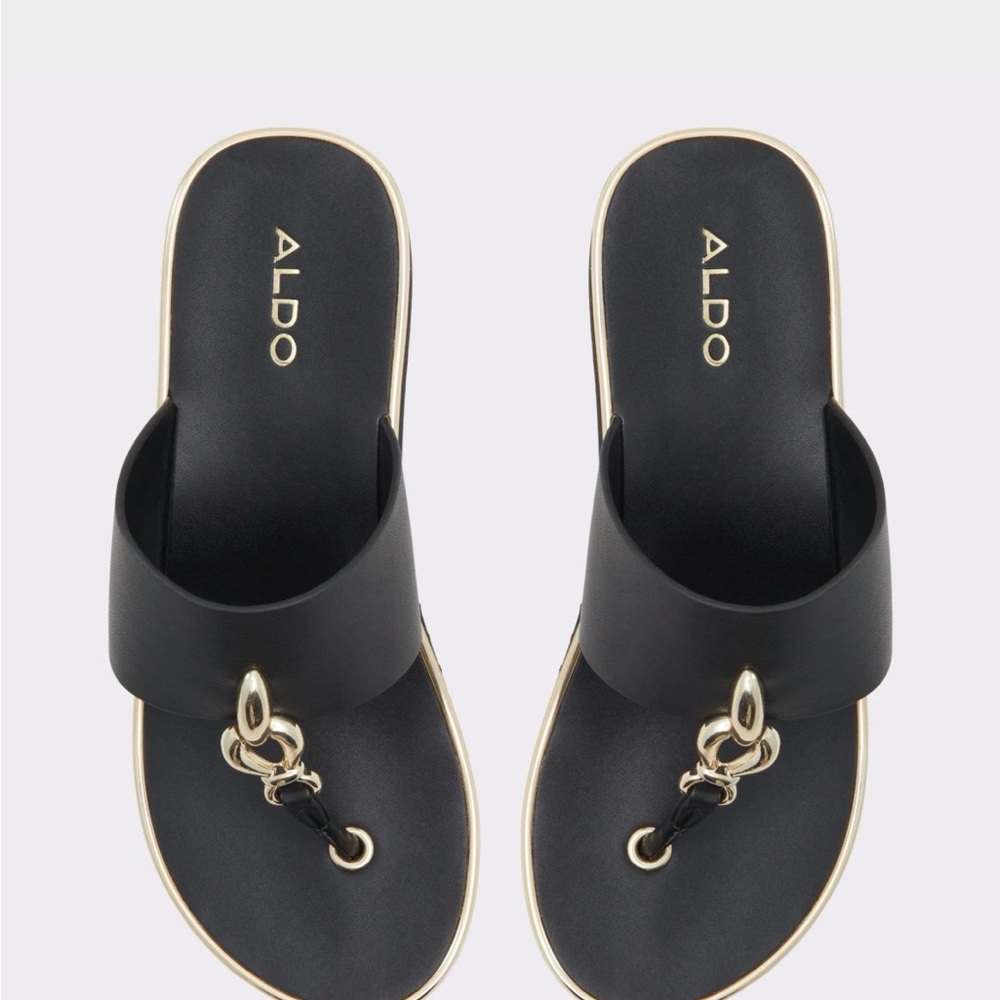 ALDO Black Slide Thong Sandals with Gold Hardware